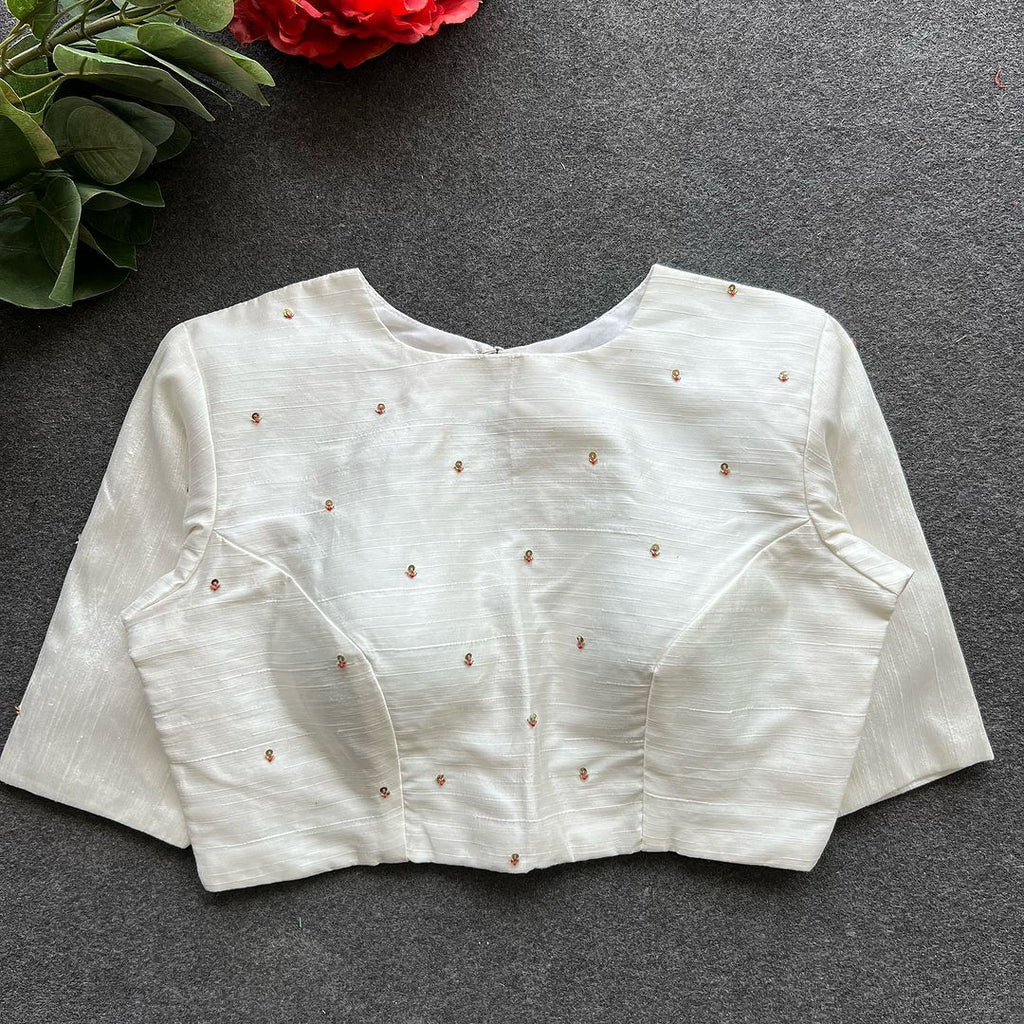 White Golden Elegance: Handcrafted Elzara Silk Blouse ClothsVilla