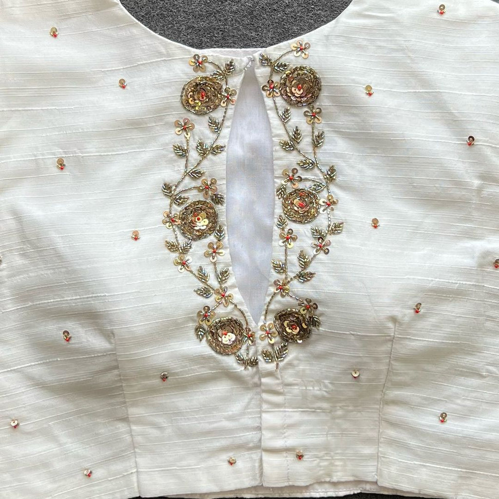 White Golden Elegance: Handcrafted Elzara Silk Blouse ClothsVilla