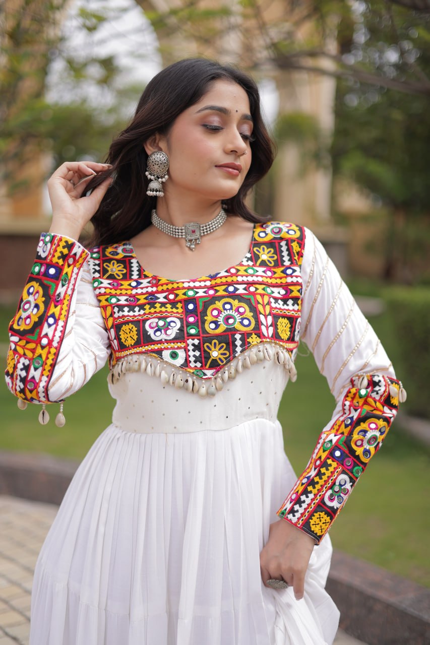 White Gown with Embroidery Work ClothsVilla