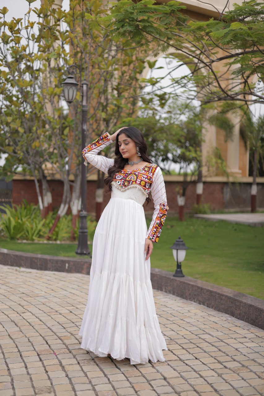 White Gown with Embroidery Work ClothsVilla