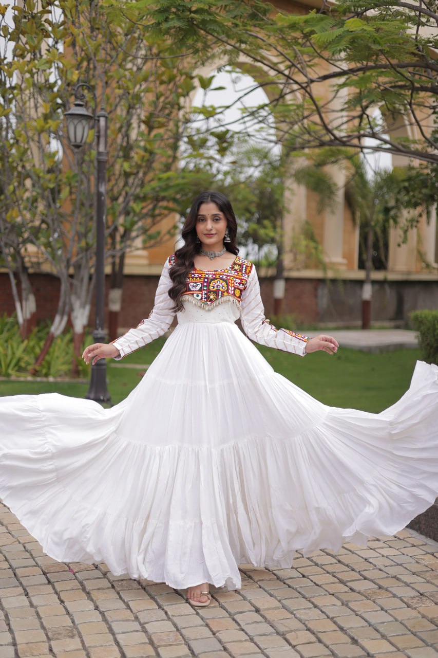 White Gown with Embroidery Work ClothsVilla