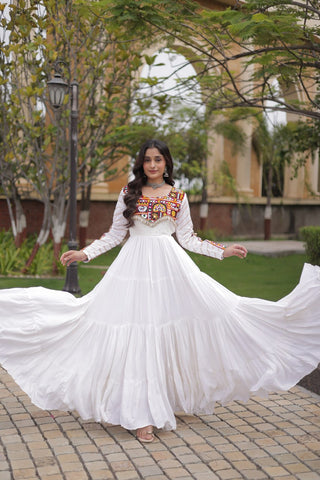 White Gown with Embroidery Work ClothsVilla