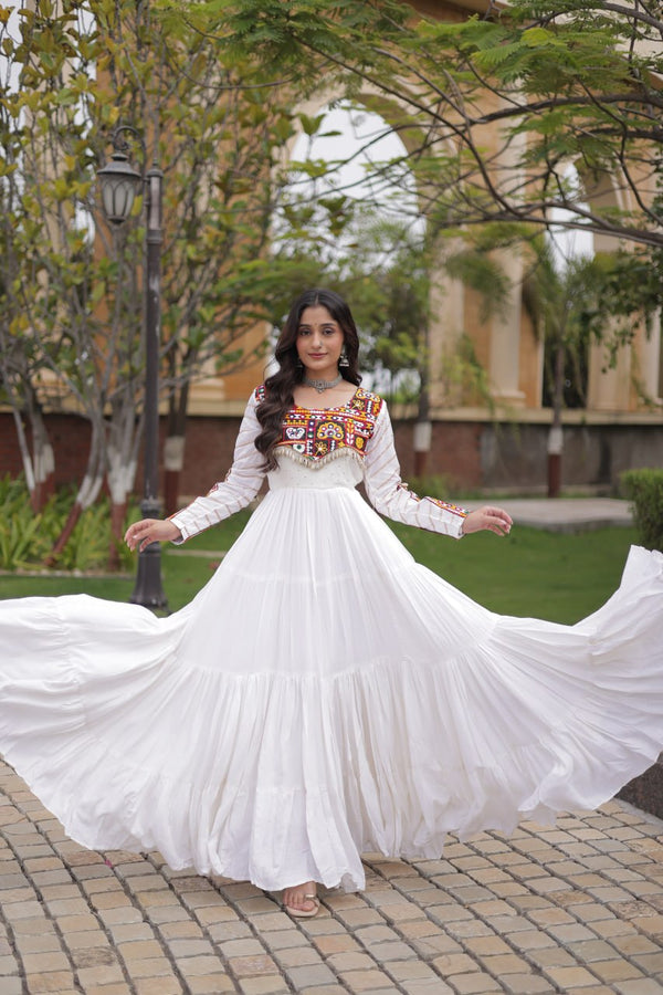 White Gown with Embroidery Work ClothsVilla