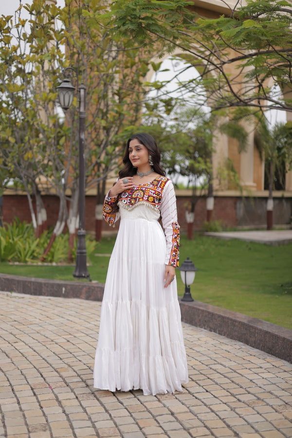 White Gown with Embroidery Work ClothsVilla
