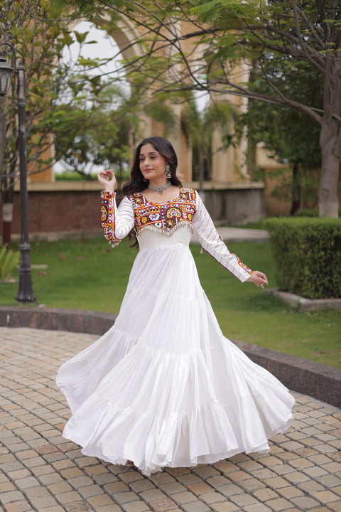 White Gown with Embroidery Work ClothsVilla Main image