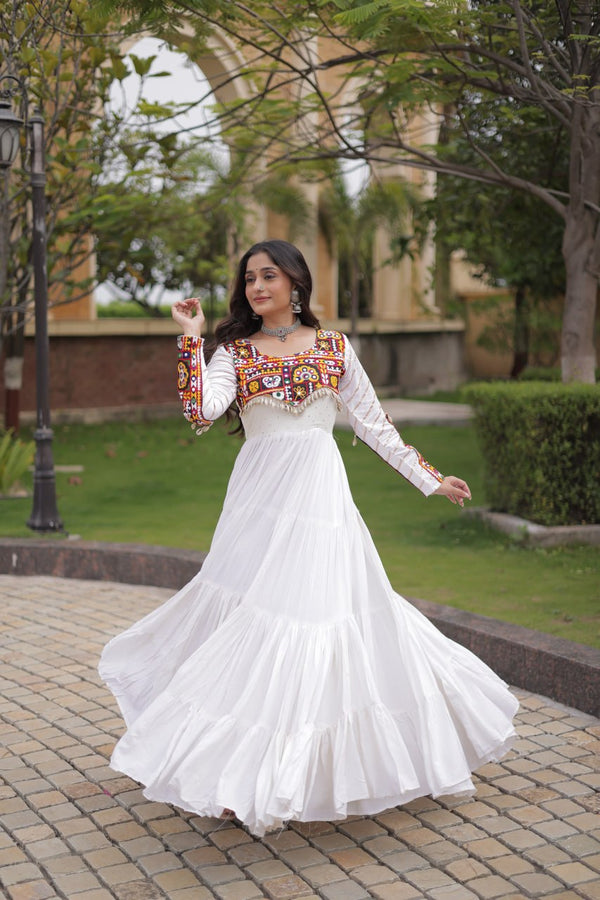 White Gown with Embroidery Work ClothsVilla