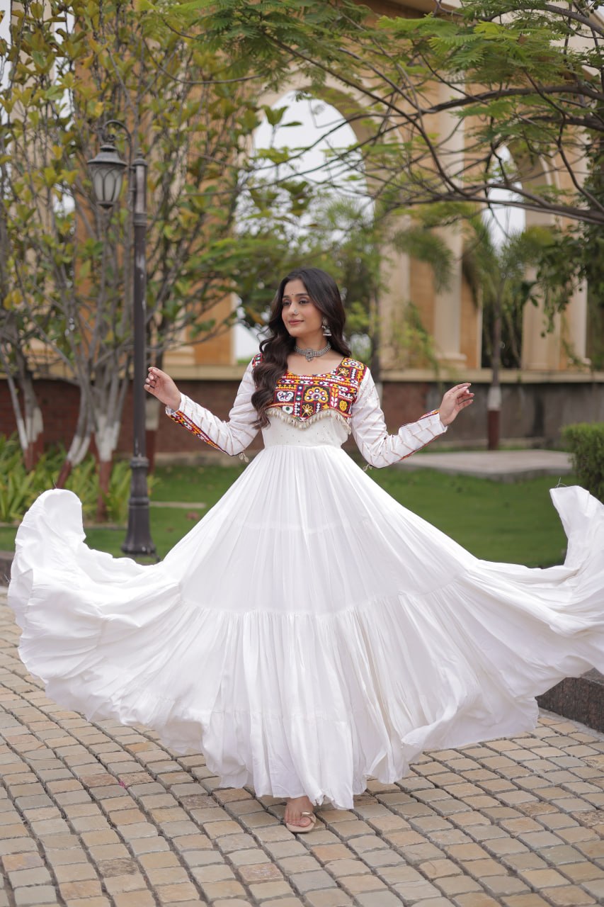 White Gown with Embroidery Work ClothsVilla