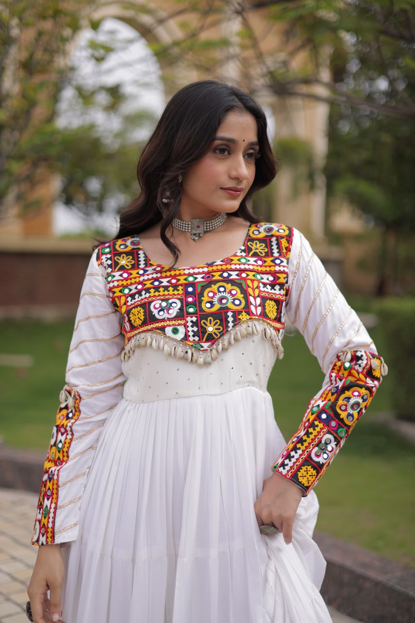 White Gown with Embroidery Work ClothsVilla