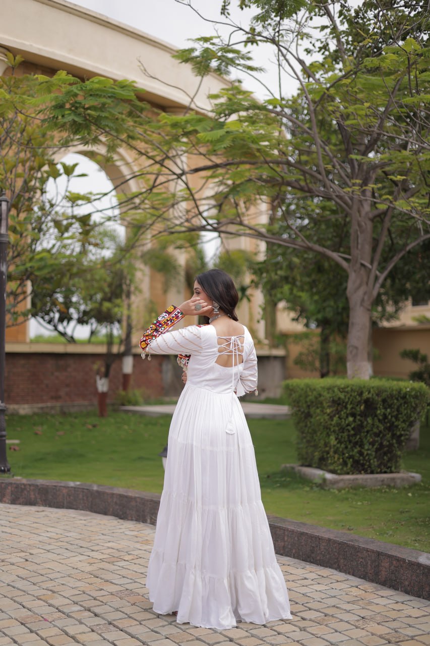 White Gown with Embroidery Work ClothsVilla