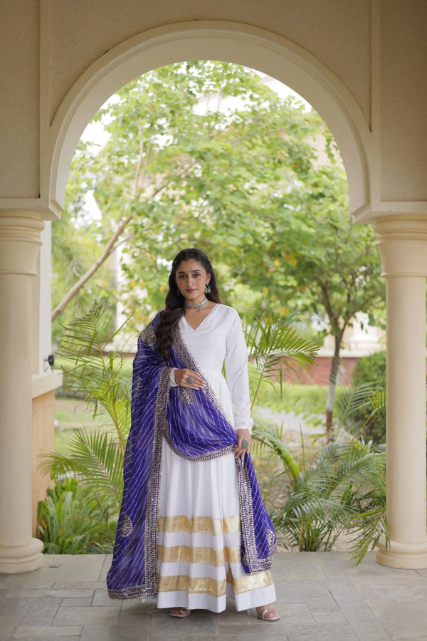 White Gown with Leheriya Dupatta ClothsVilla