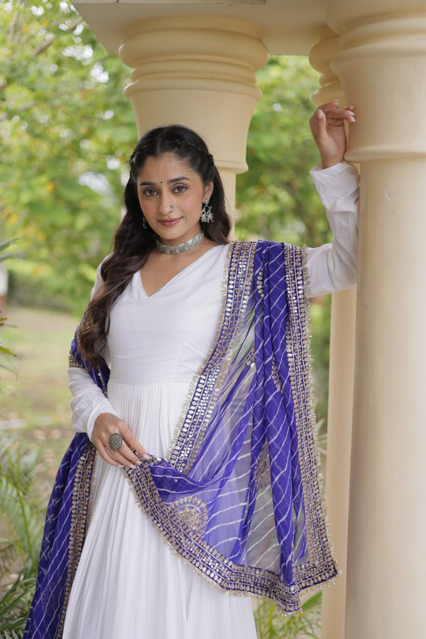 White Gown with Leheriya Dupatta ClothsVilla