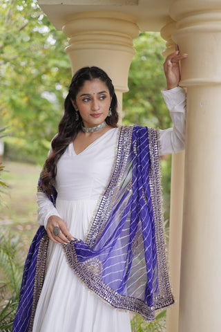 White Gown with Leheriya Dupatta ClothsVilla