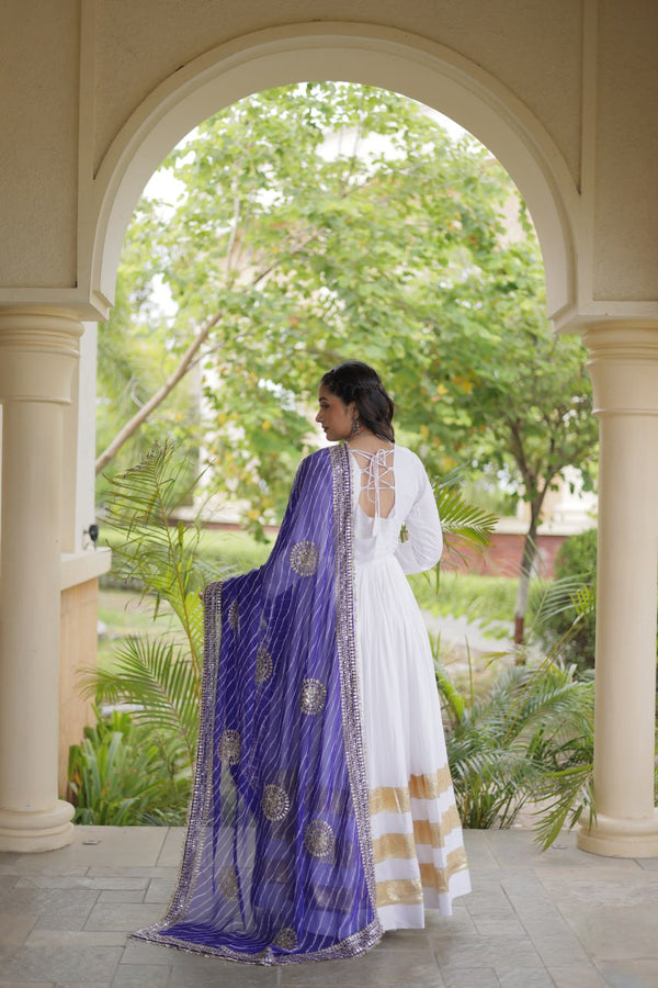 White Gown with Leheriya Dupatta ClothsVilla