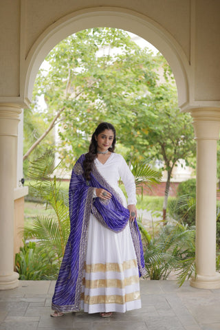 White Gown with Leheriya Dupatta ClothsVilla