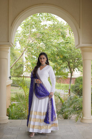 White Gown with Leheriya Dupatta ClothsVilla