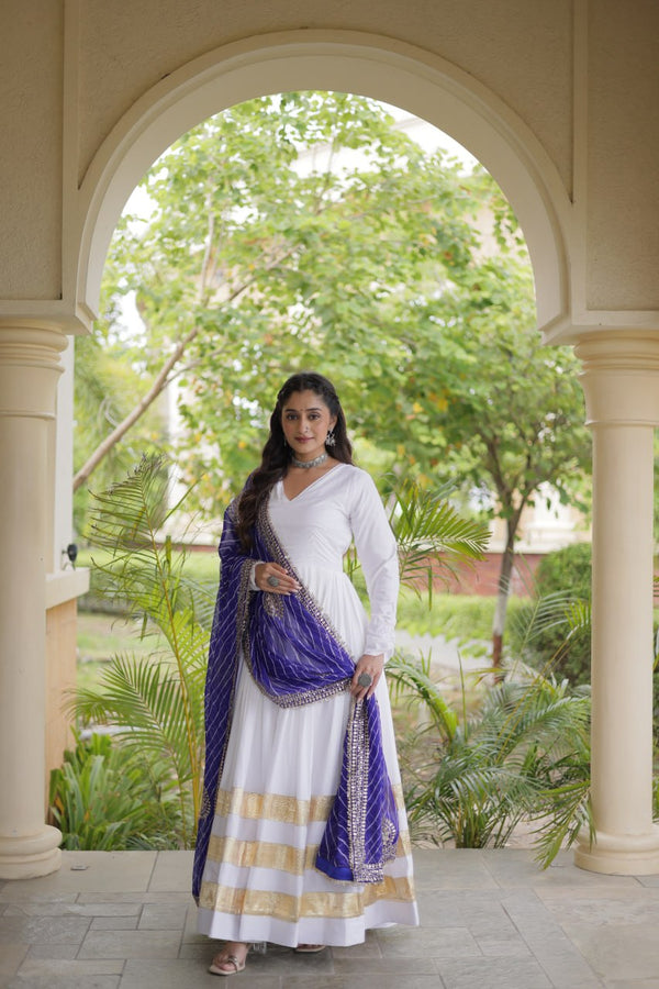 White Gown with Leheriya Dupatta ClothsVilla