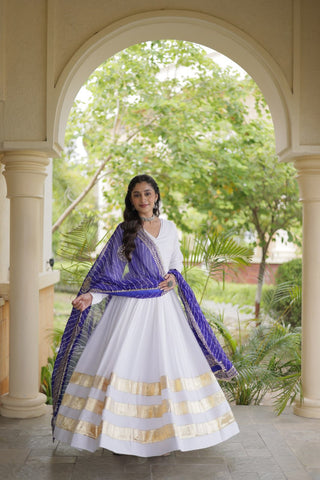 White Gown with Leheriya Dupatta ClothsVilla
