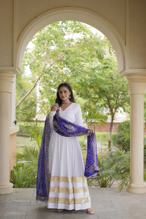 White Gown with Leheriya Dupatta ClothsVilla Main image