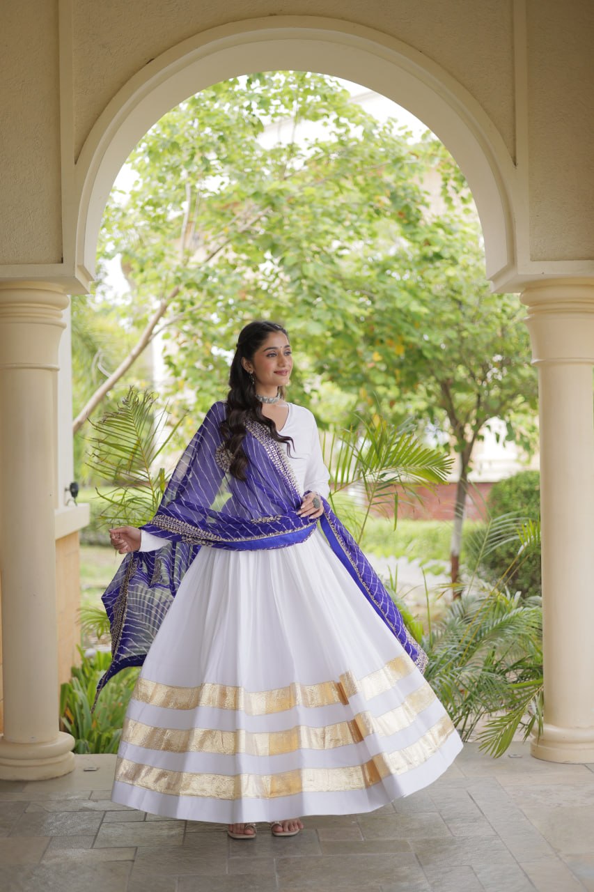 White Gown with Leheriya Dupatta ClothsVilla