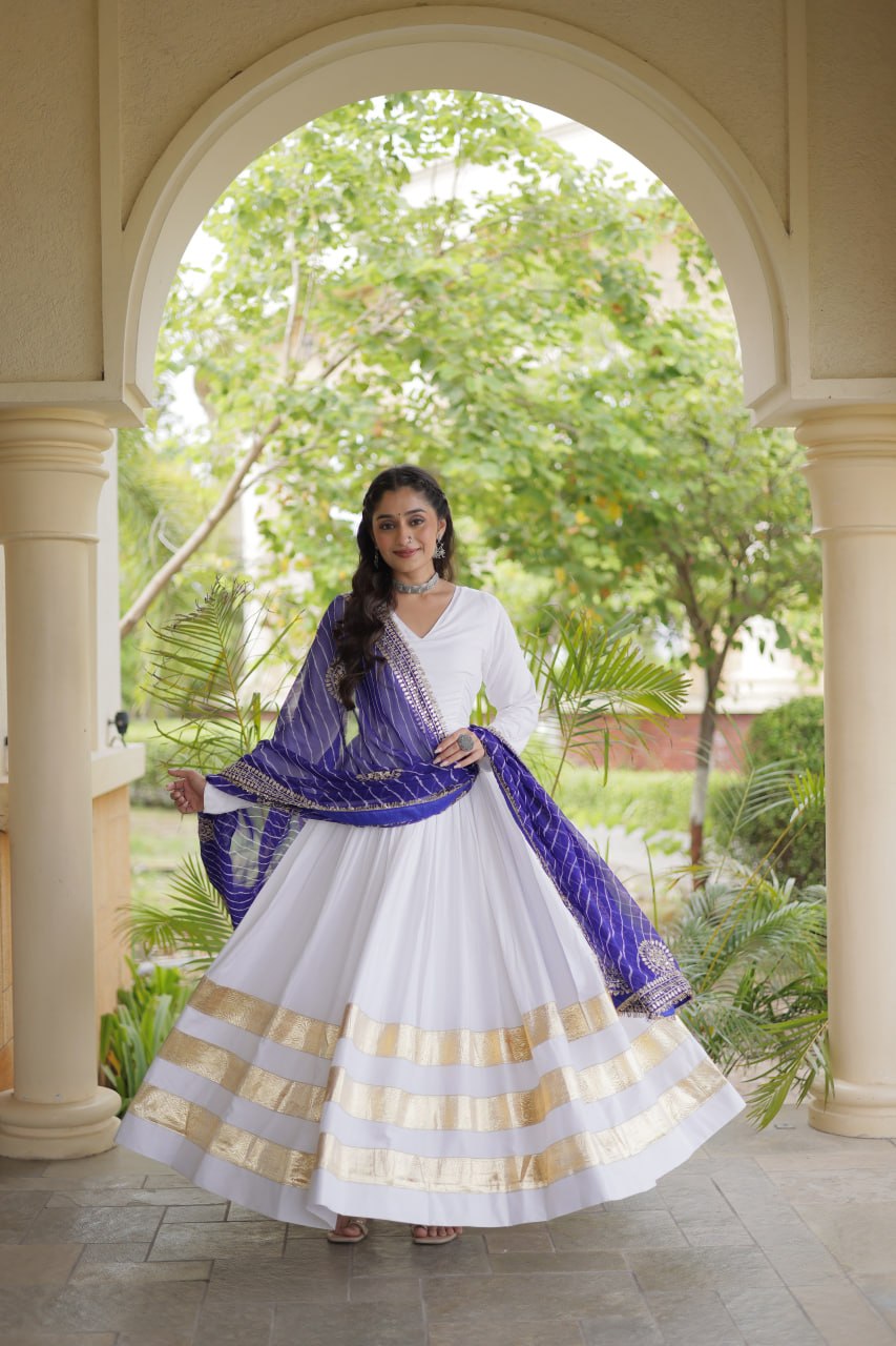 White Gown with Leheriya Dupatta ClothsVilla