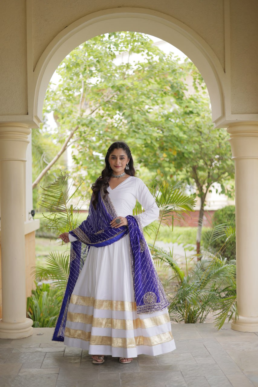 White Gown with Leheriya Dupatta ClothsVilla