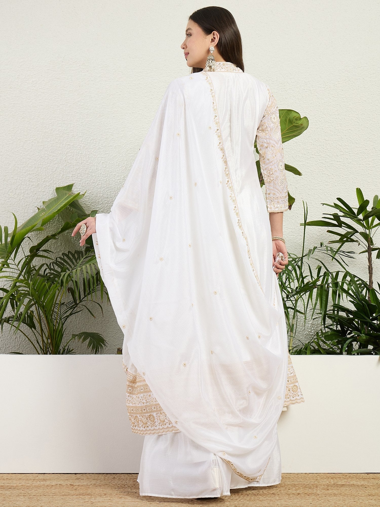 White Graceful Chinon Lehenga Set ClothsVilla