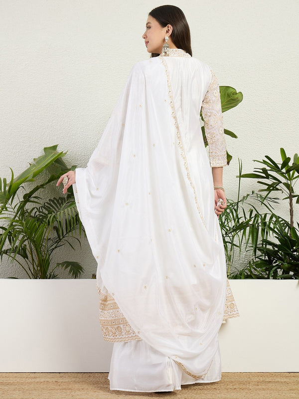 White Graceful Chinon Lehenga Set ClothsVilla
