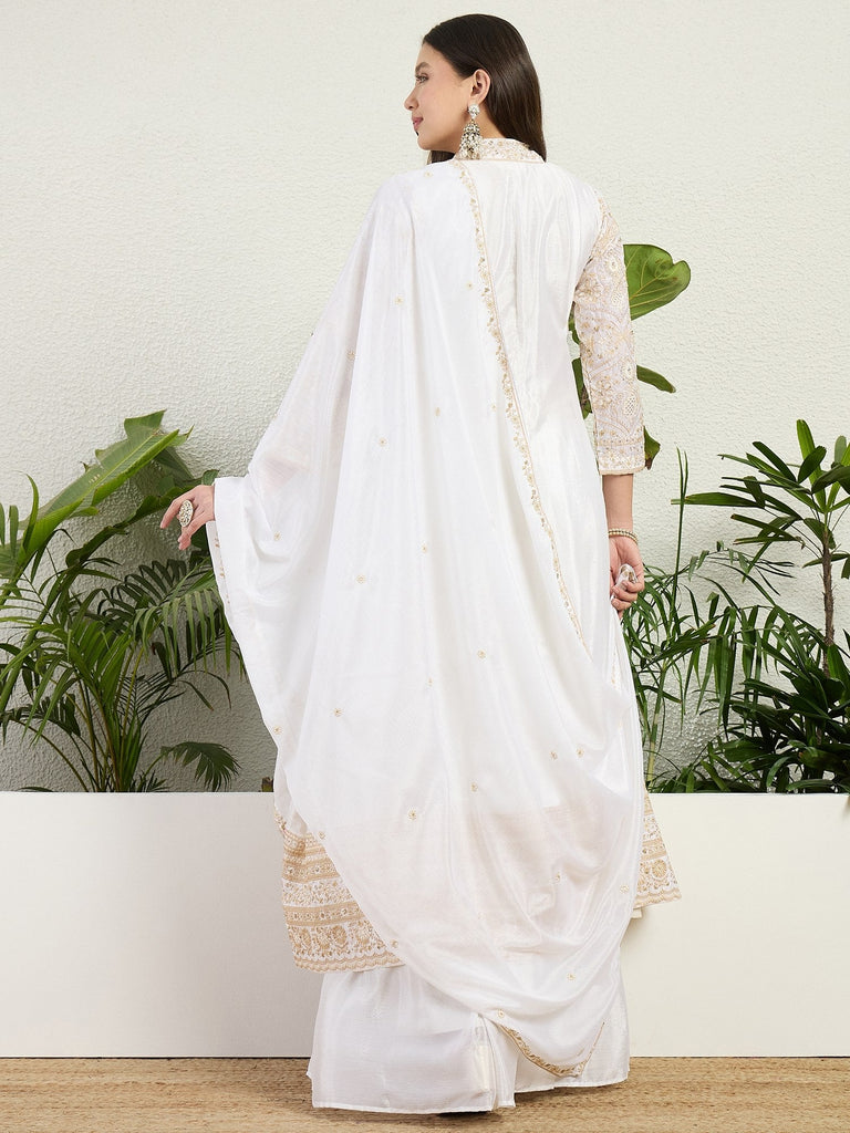 White Graceful Chinon Lehenga Set ClothsVilla