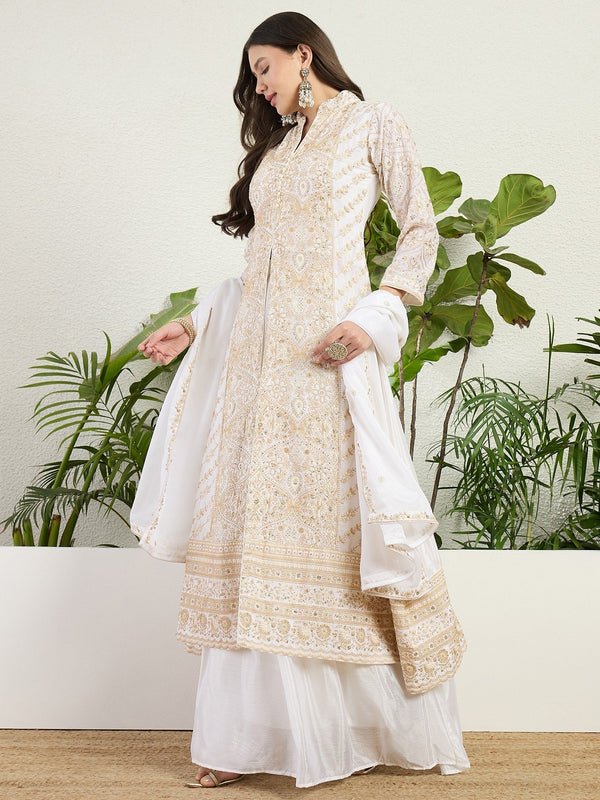 White Graceful Chinon Lehenga Set ClothsVilla