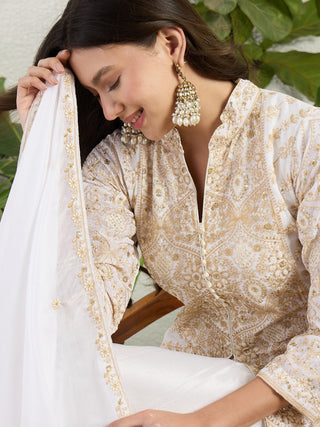 White Graceful Chinon Lehenga Set ClothsVilla