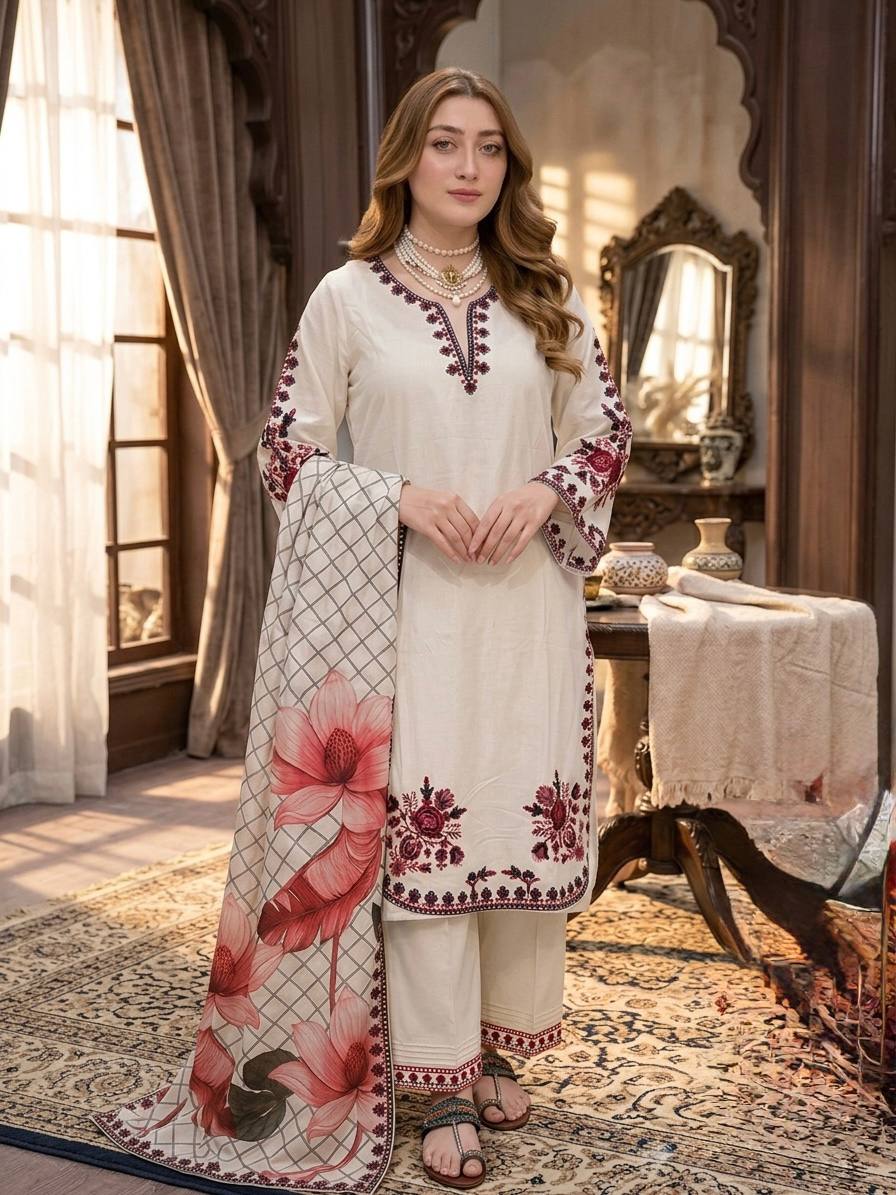 White Graceful Ethnic Satin plazzo Set ClothsVilla