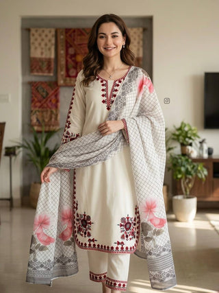White Graceful Ethnic Satin plazzo Set ClothsVilla