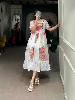 White Graceful Floral Georgette Frock – Ethnic Summer Collection
