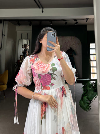 White Graceful Floral Georgette Frock – Ethnic Summer Collection