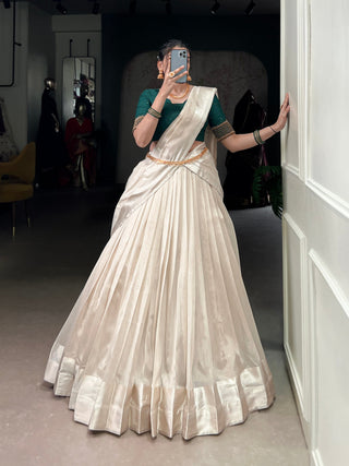 White Graceful Poly Tasar Lehenga Set with Bead Work Blouse & Viscose Border Dupatta ClothsVilla