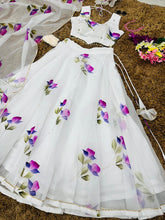 Load image into Gallery viewer, White Hand-Painted Organza Silk Lehenga Set ClothsVilla