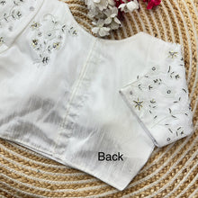 Load image into Gallery viewer, White Handcrafted Jilmil Silk Blouse with Intricate Embroidery ClothsVilla