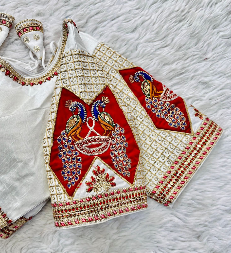 White Handcrafted Sequined Blouse in Dilkush Silk ClothsVilla