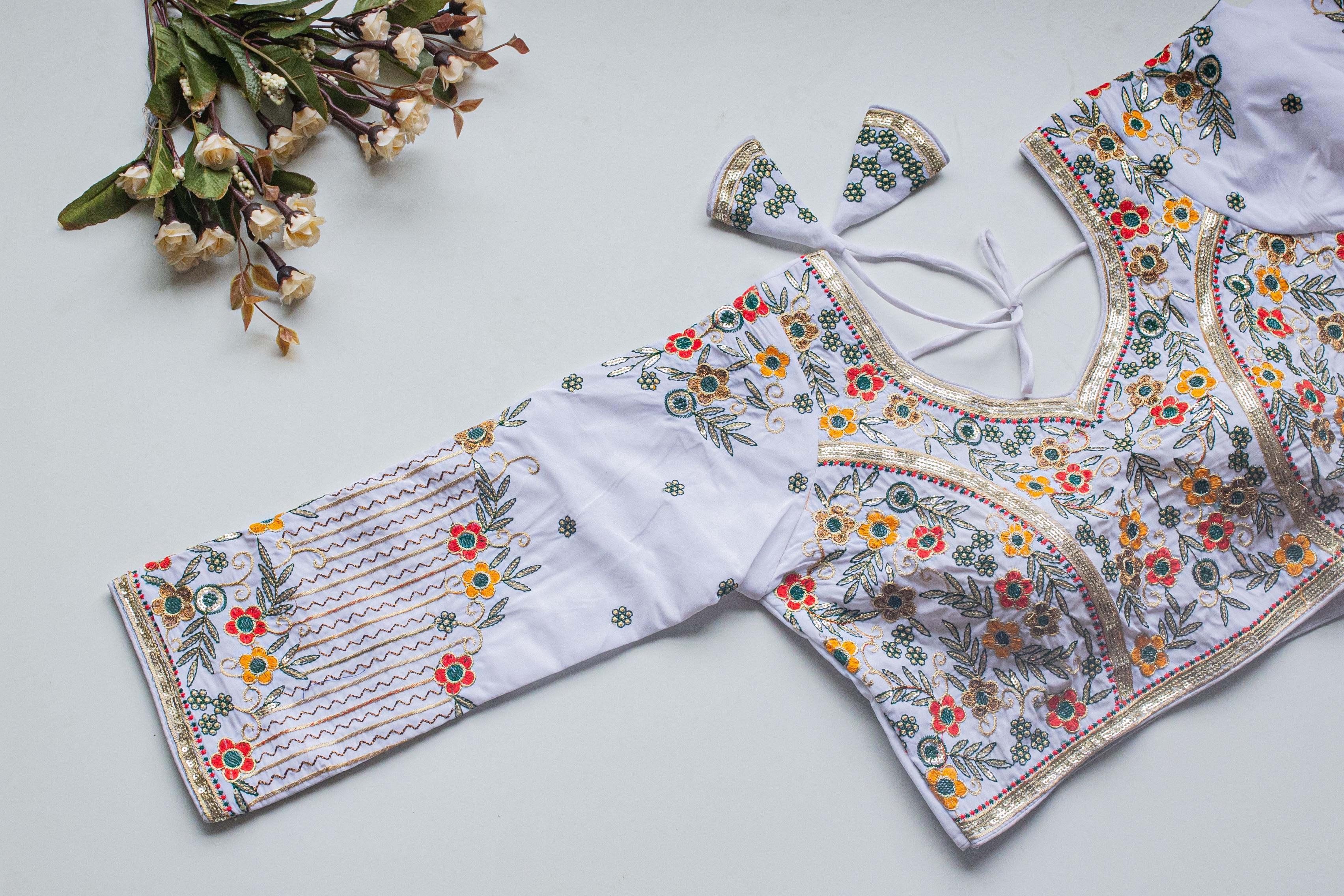 White Handcrafted Sequined Blouse in Khushi Silk ClothsVilla Main image