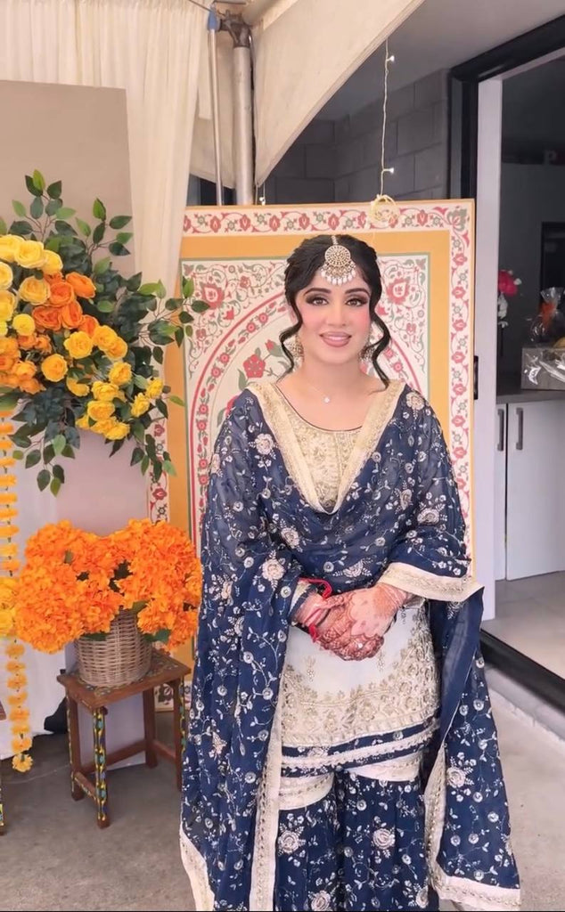 White Heavy Faux Georgette Embroidered 5mm Sequins Kurta Sharara Set with Lace Dupatta – Full Stitched ClothsVilla