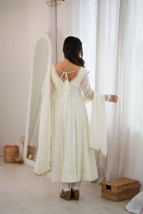 White Heavy Pure Mal Chanderi Anarkali Gown Clothsvilla