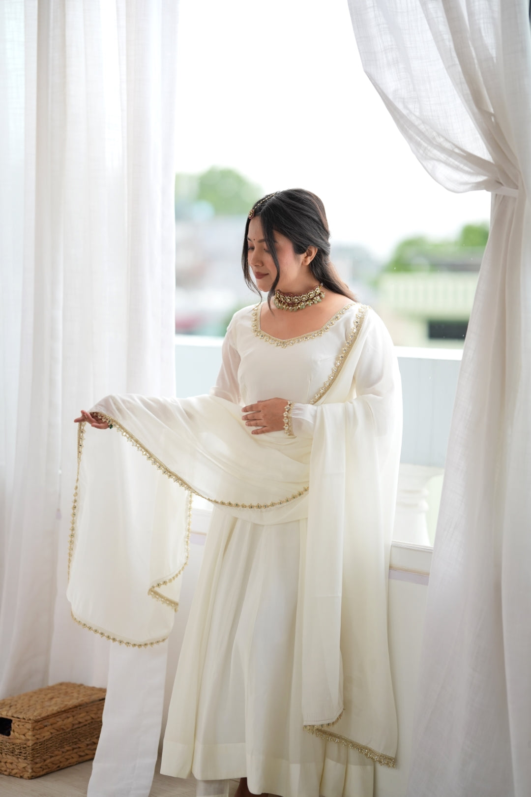 White Heavy Pure Mal Chanderi Anarkali Gown Clothsvilla