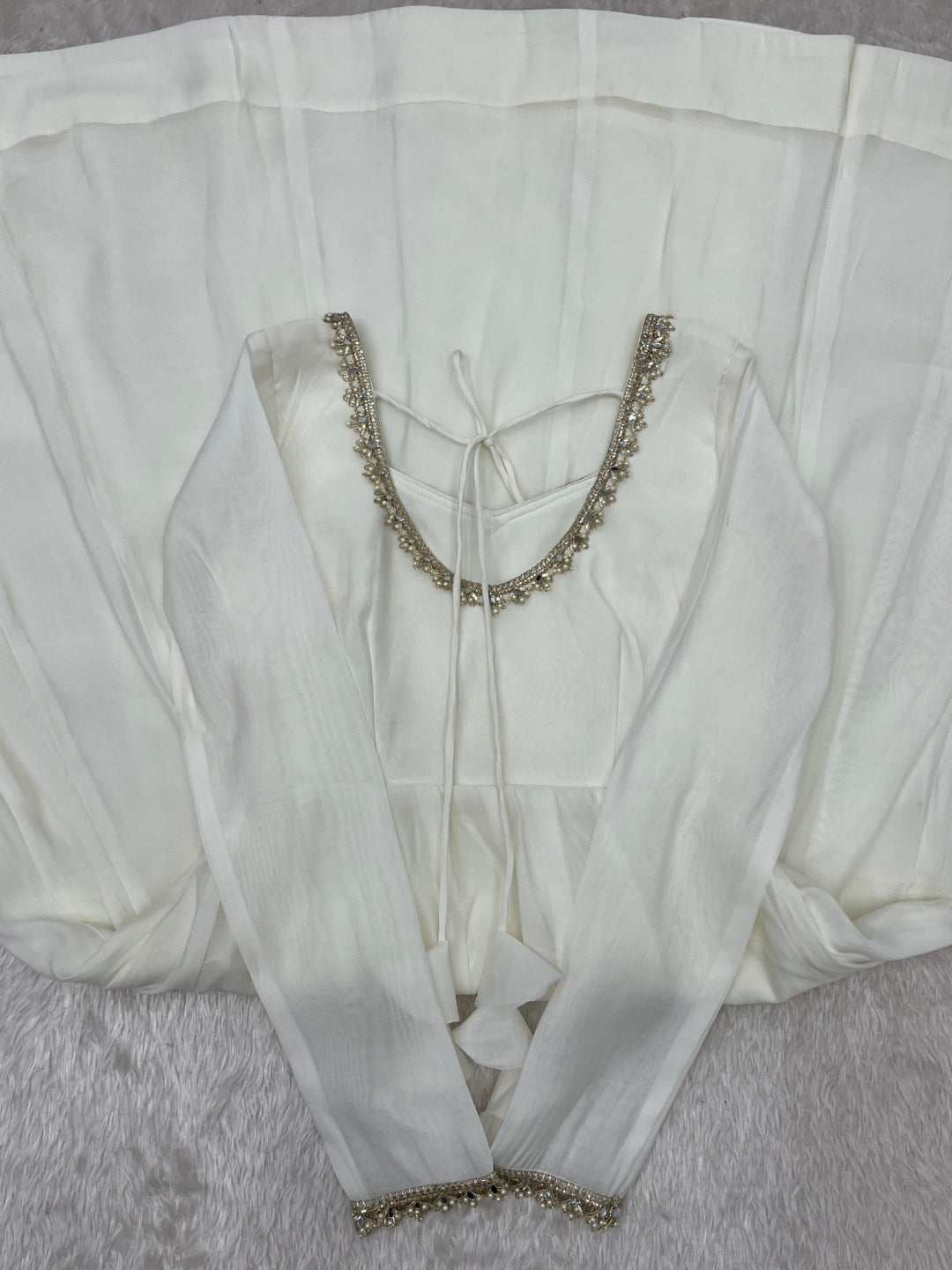 White Heavy Pure Mal Chanderi Anarkali Gown Clothsvilla