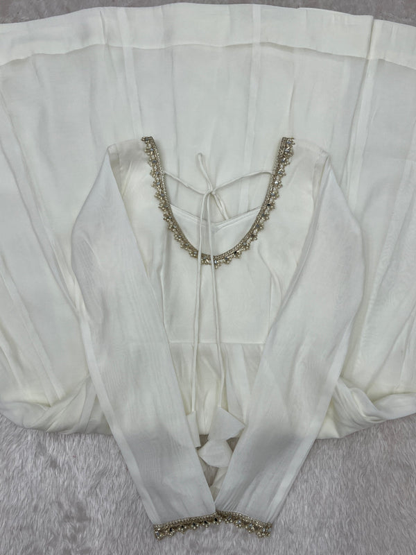 White Heavy Pure Mal Chanderi Anarkali Gown Clothsvilla