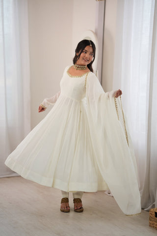 White Heavy Pure Mal Chanderi Anarkali Gown Clothsvilla
