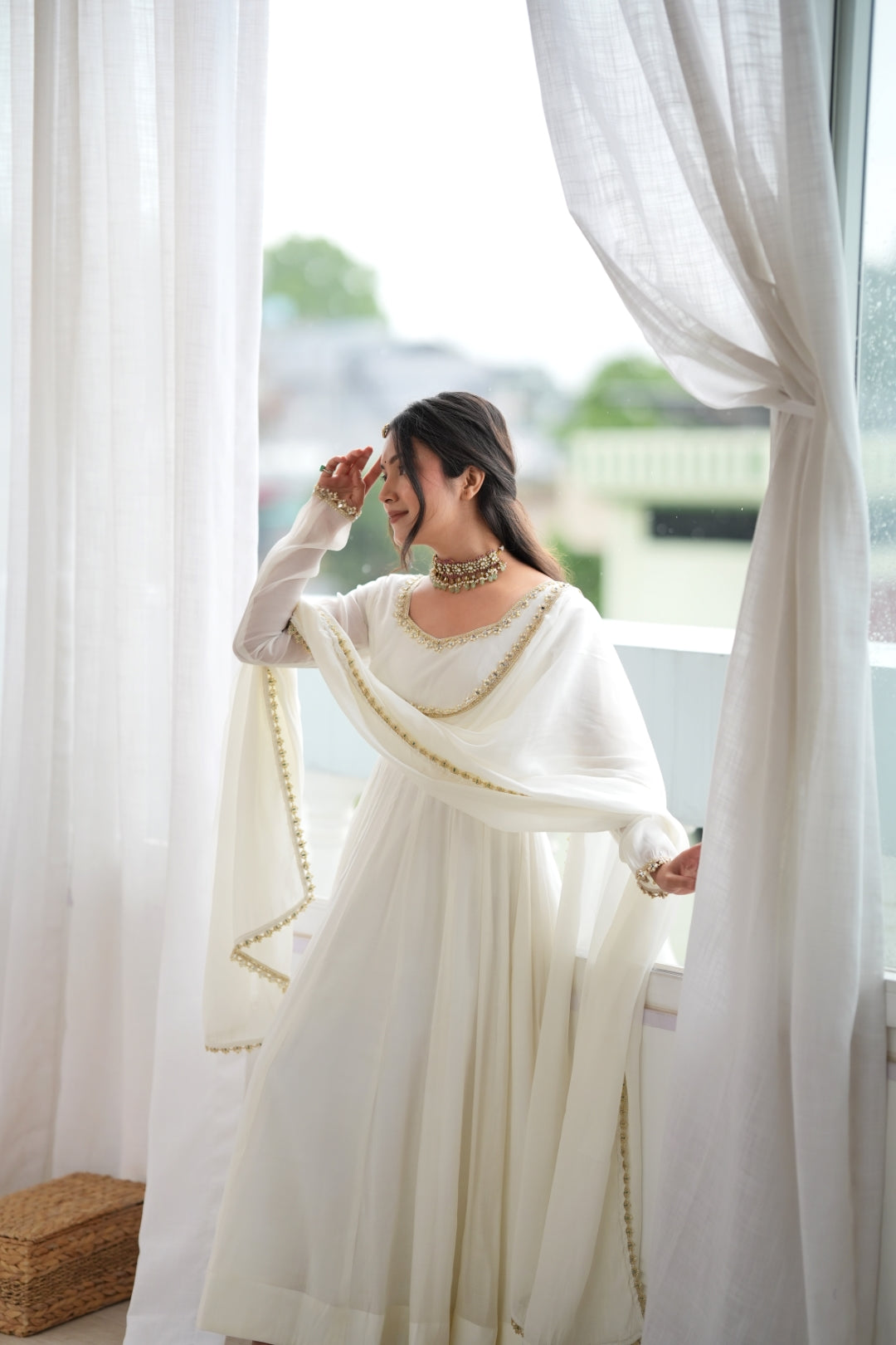 White Heavy Pure Mal Chanderi Anarkali Gown Clothsvilla