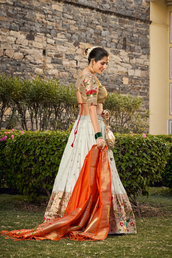 White Jacquard Silk Paithani Lehenga Choli ClothsVilla