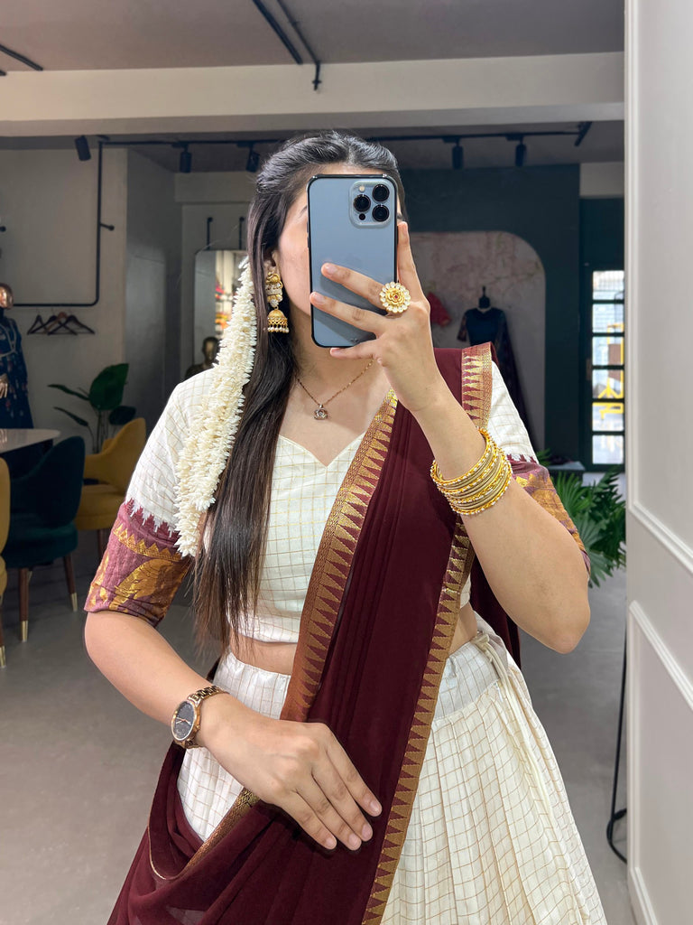 White Kalyani Cotton Lehenga Choli Set with Flowy Georgette Dupatta for Timeless Elegance ClothsVilla