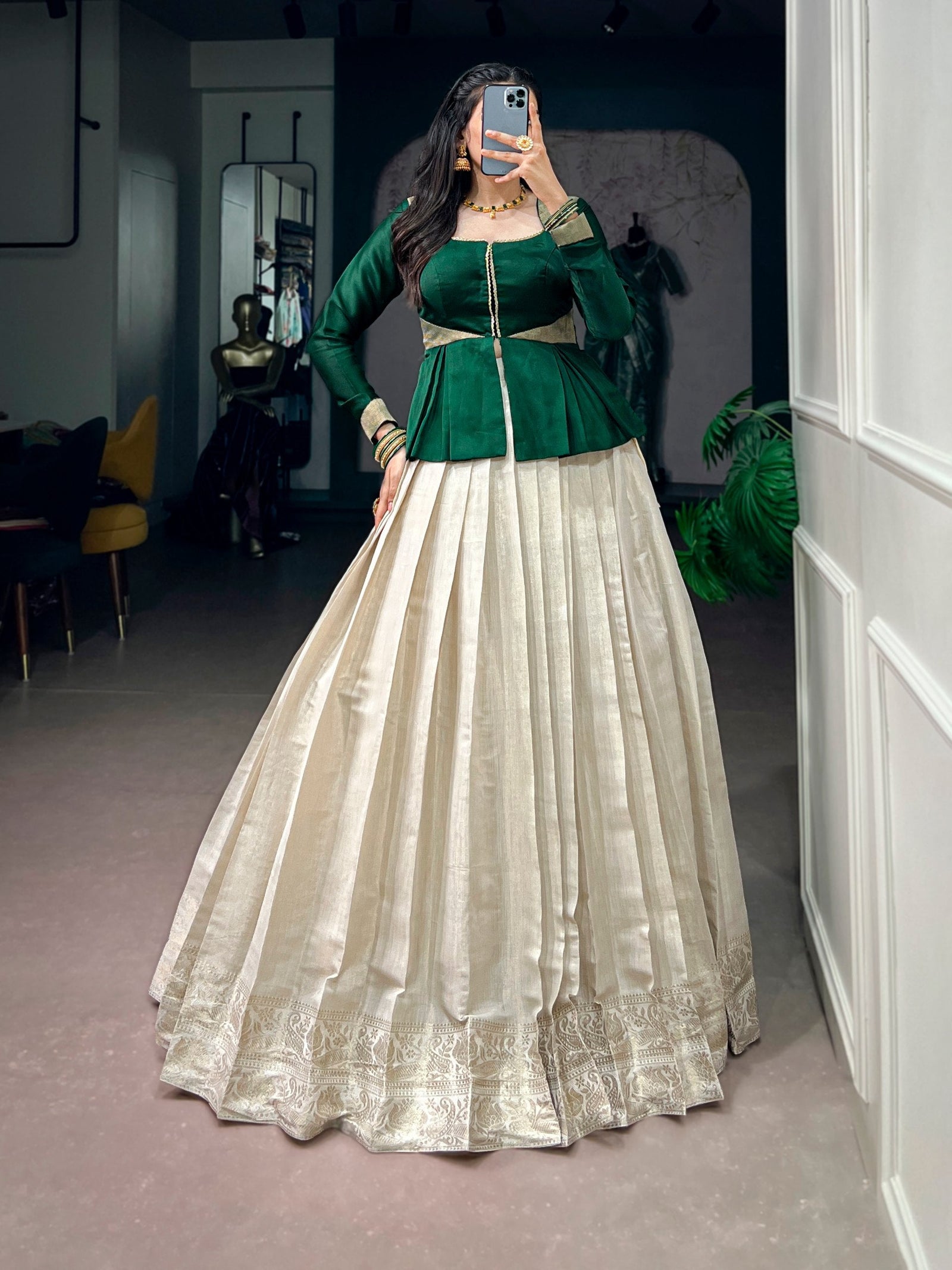 White Kanchipuram Lehenga Set ClothsVilla