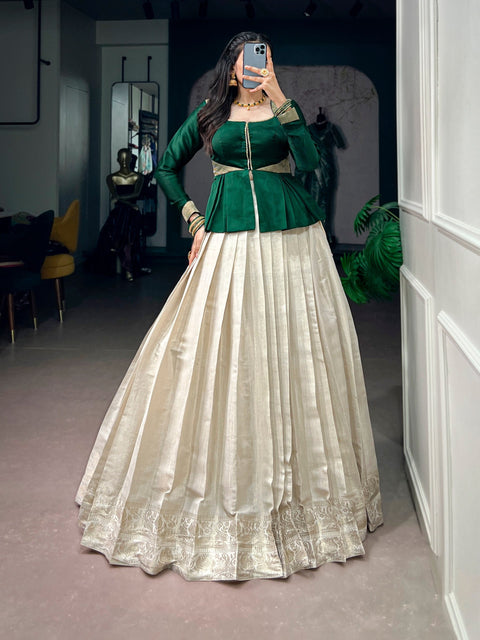 White Kanchipuram Lehenga Set ClothsVilla Main image